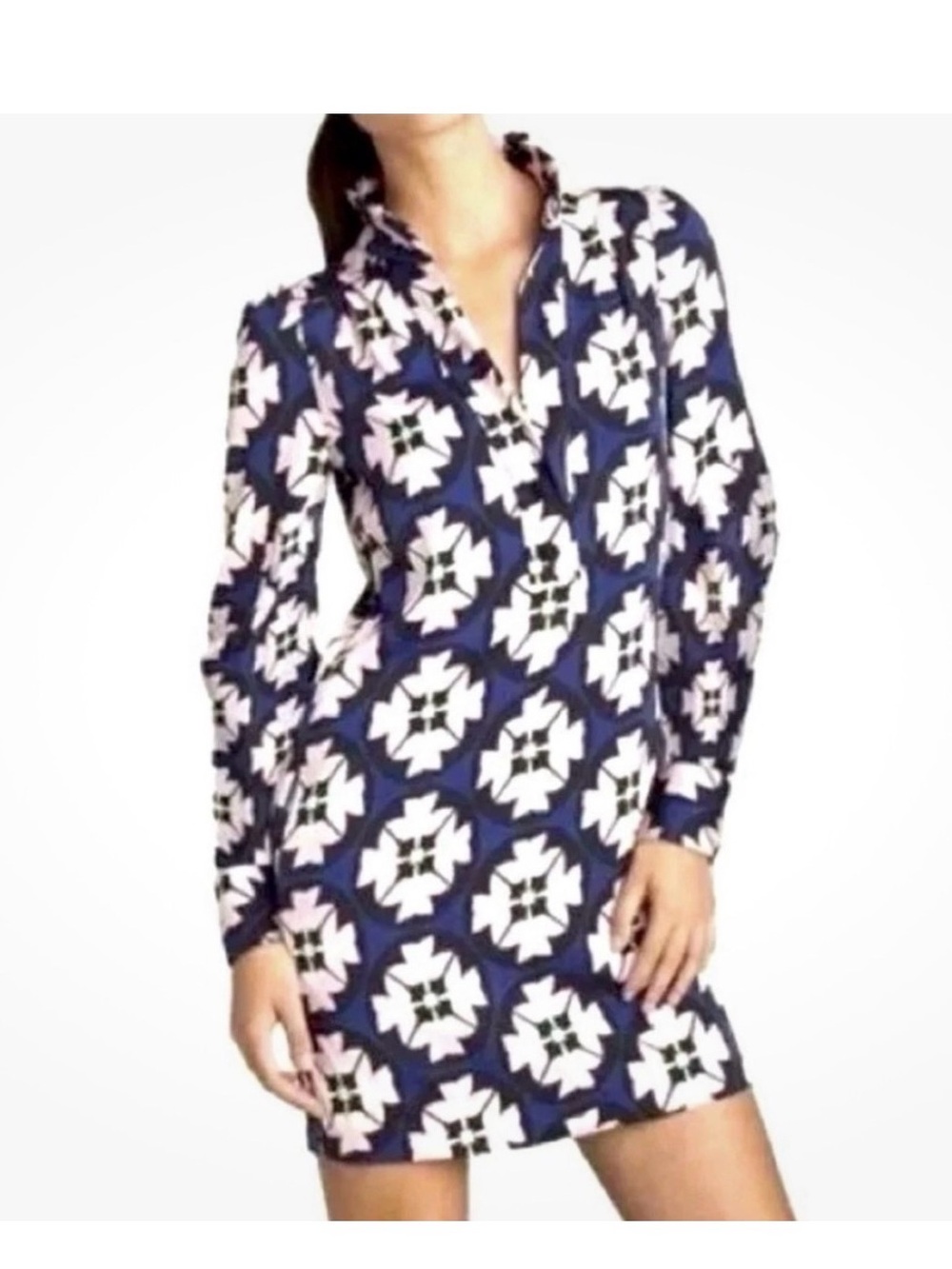 Diane von Furstenberg navy and pink blossom dress